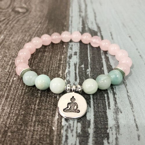 Rose Quartz and Amazonite Bead Mala Bracelet | Gemstone 1