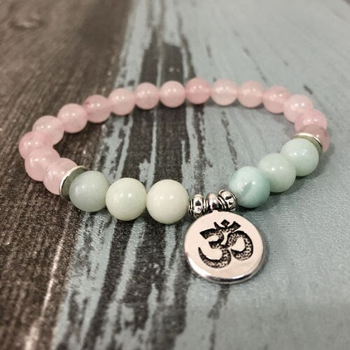 Rose Quartz and Amazonite Bead Mala Bracelet | Gemstone 2