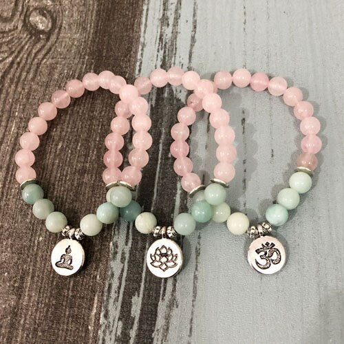 Rose Quartz and Amazonite Bead Mala Bracelet | Gemstone 3