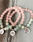 Rose Quartz and Amazonite Bead Mala Bracelet | Gemstone 5