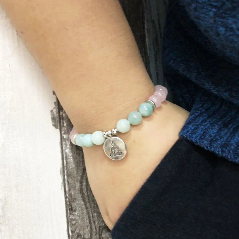 Rose Quartz and Amazonite Bead Mala Bracelet | Gemstone 6