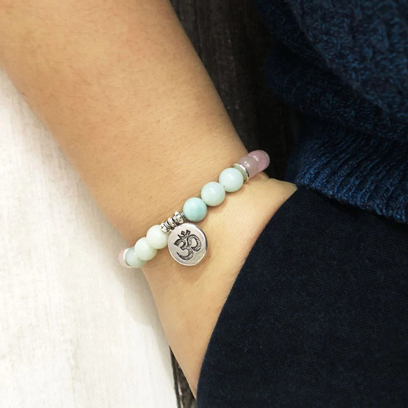 Rose Quartz and Amazonite Bead Mala Bracelet | Gemstone 7