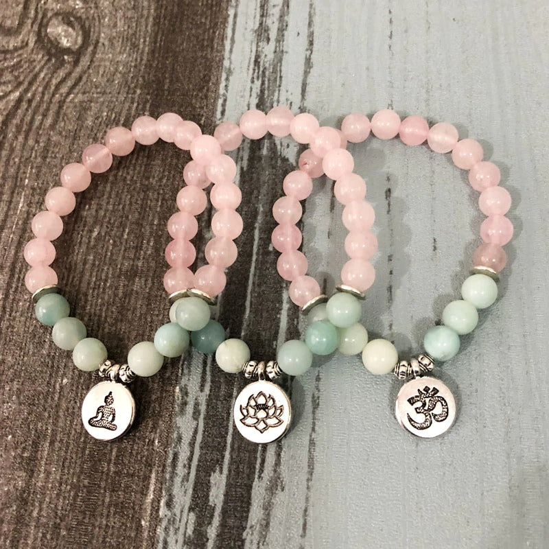 Rose Quartz and Amazonite Bead Mala Bracelet | Gemstone 8