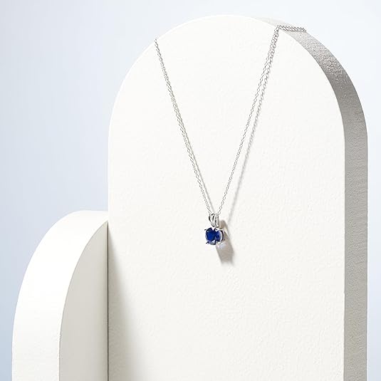 Round Cut Sapphire Necklace | White Gold 2