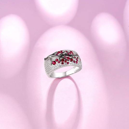 Ruby Blossom Tree Ring | White Gold 2
