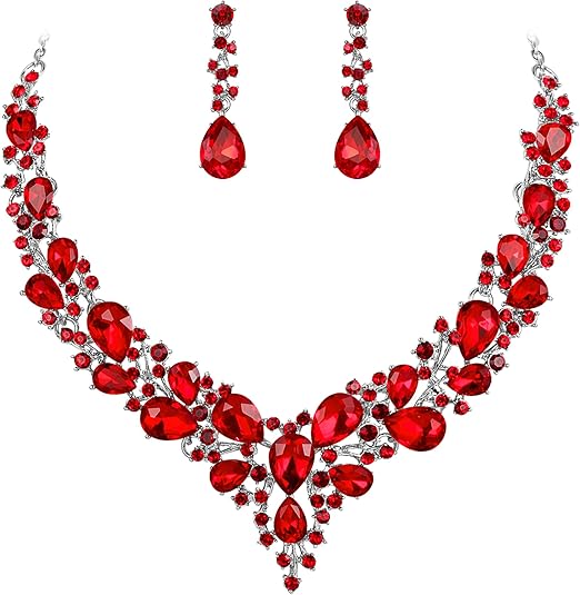 Ruby Crystal Cluster Jewelry Set | White Gold 0