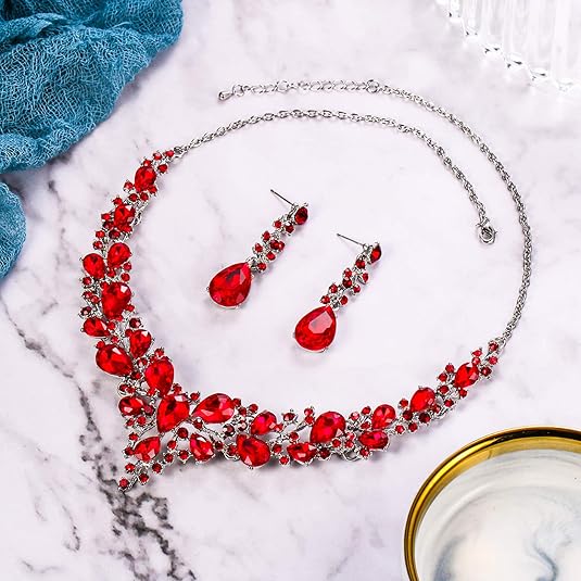Ruby Crystal Cluster Jewelry Set | White Gold 1