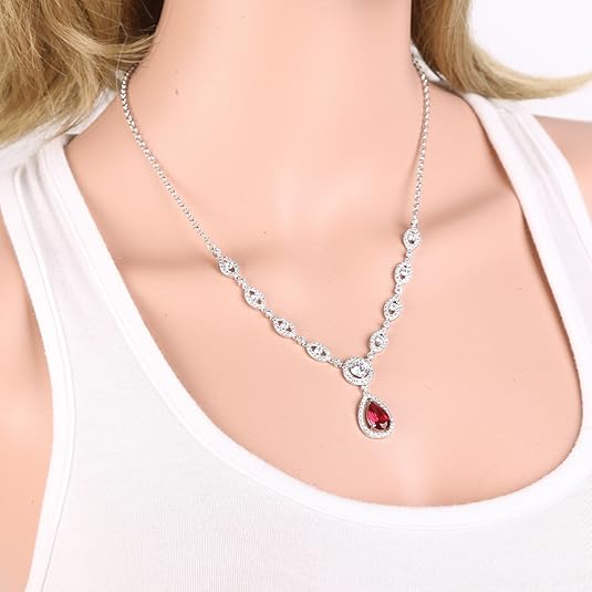 Ruby Halo Necklace and Earrings Set | White Gold 1