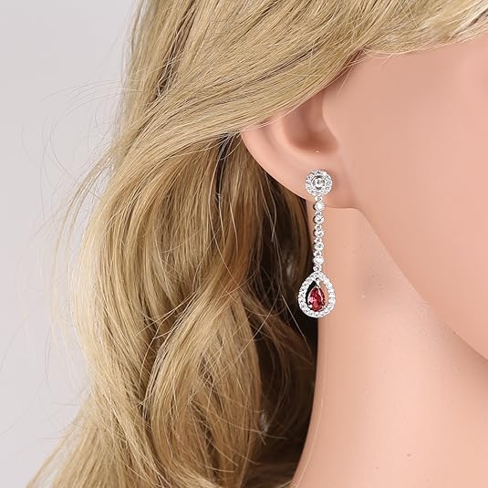 Ruby Halo Necklace and Earrings Set | White Gold 2