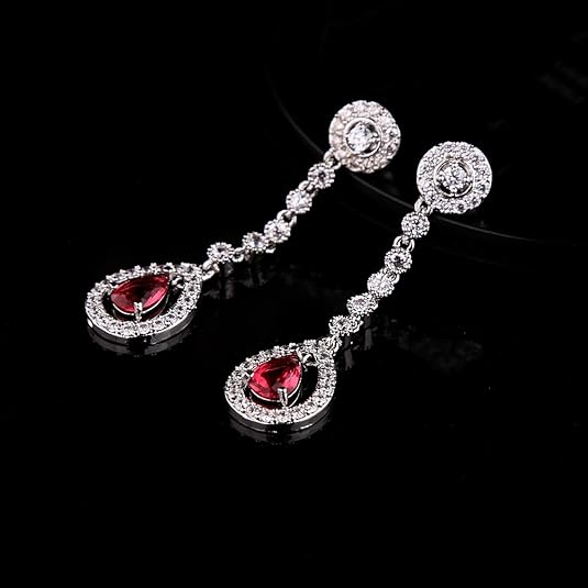 Ruby Halo Necklace and Earrings Set | White Gold 3