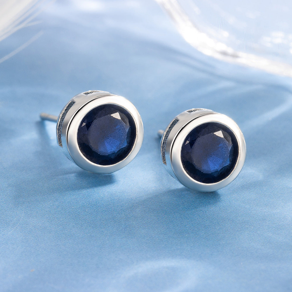 Sapphire Bezel Stud Earrings | White Gold 1