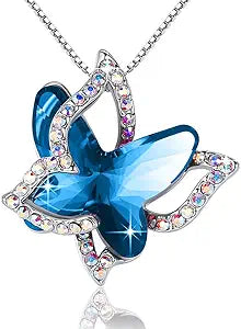 Sapphire Butterfly Necklace | White Gold 0