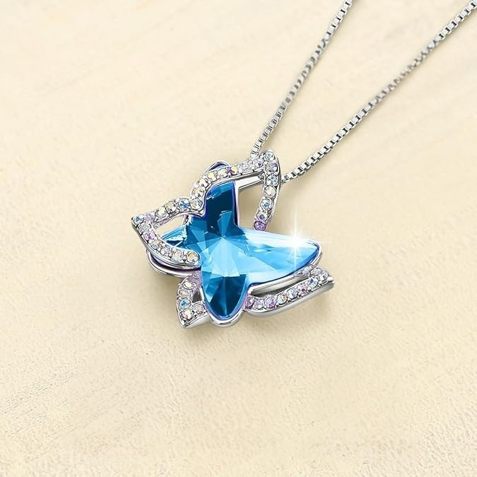 Sapphire Butterfly Necklace | White Gold 1