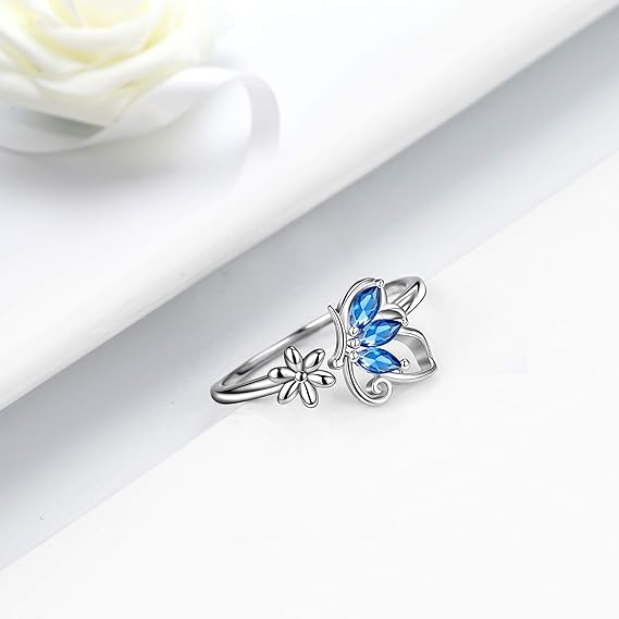 Sapphire Butterfly Ring | White Gold 2