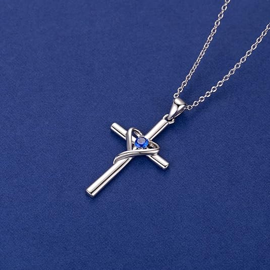 Sapphire Cross Necklace | White Gold 1
