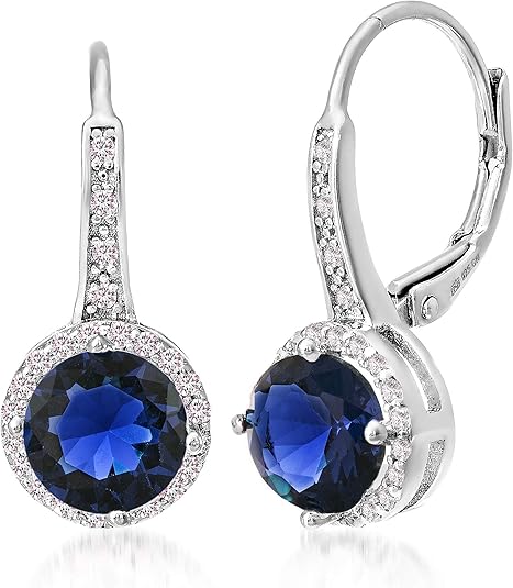 Sapphire Halo Dangle Earrings | White Gold 0