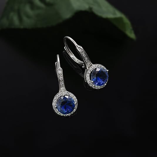 Sapphire Halo Dangle Earrings | White Gold 1