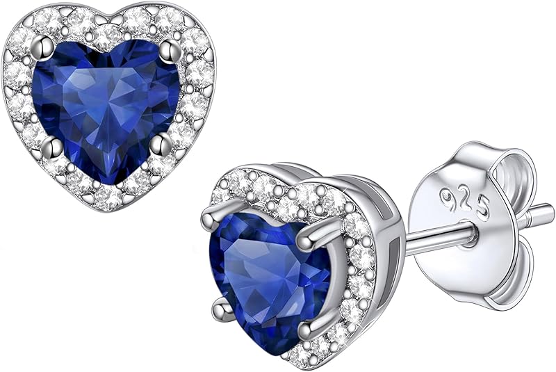 Sapphire Heart Stud Earrings | White Gold 0