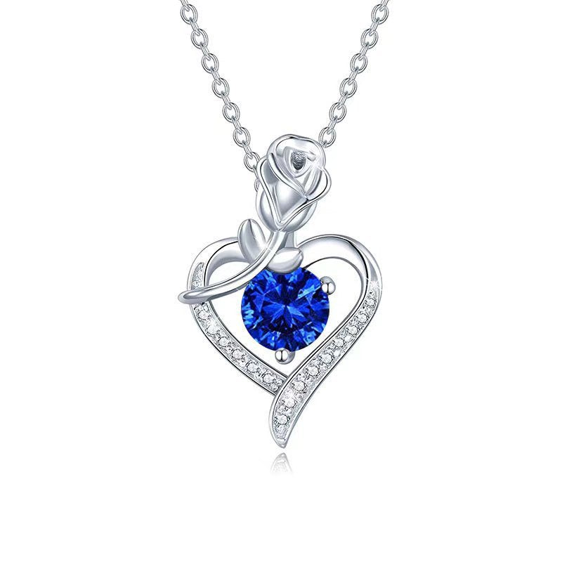 Sapphire Rose Heart Necklace | White Gold 0