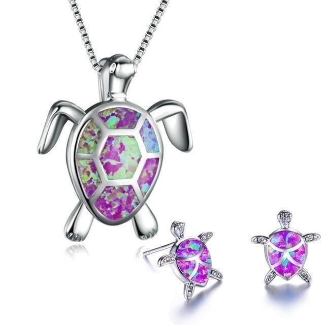 Sea Turtle Necklace and Earrings Set | Opal and Silver 5