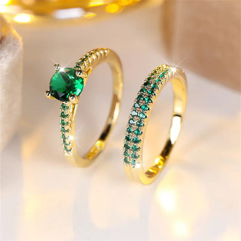 Serena Emerald Wedding Ring Set | Gold 0