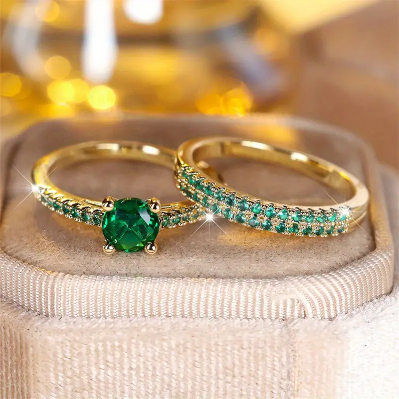 Serena Emerald Wedding Ring Set | Gold 1
