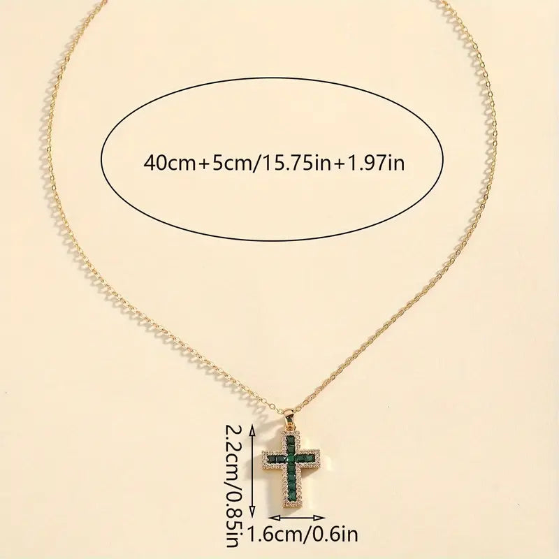 Solene Emerald Cross Pendant Necklace | Gold 3
