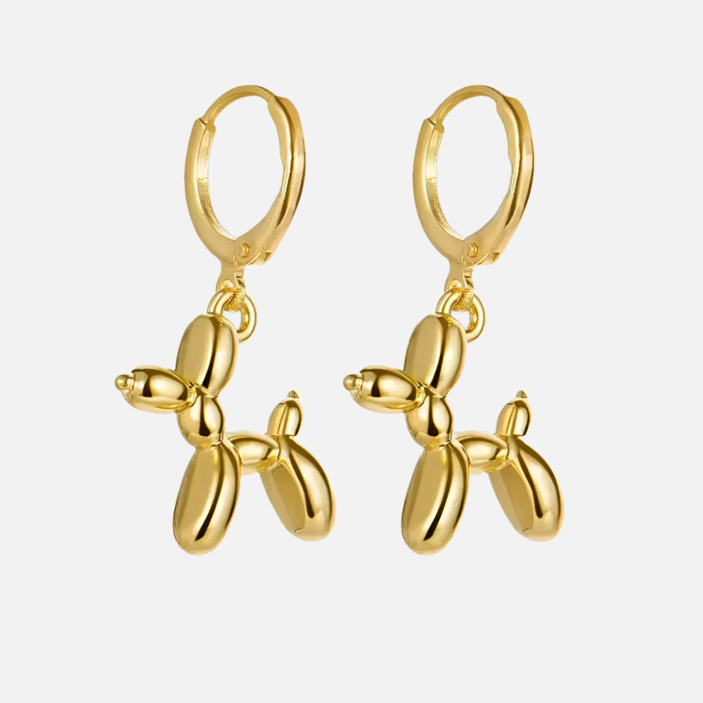 Sophisticated Joy | Gold Huggie Earrings | Balloon Dog Charm | Unique Accessories 0