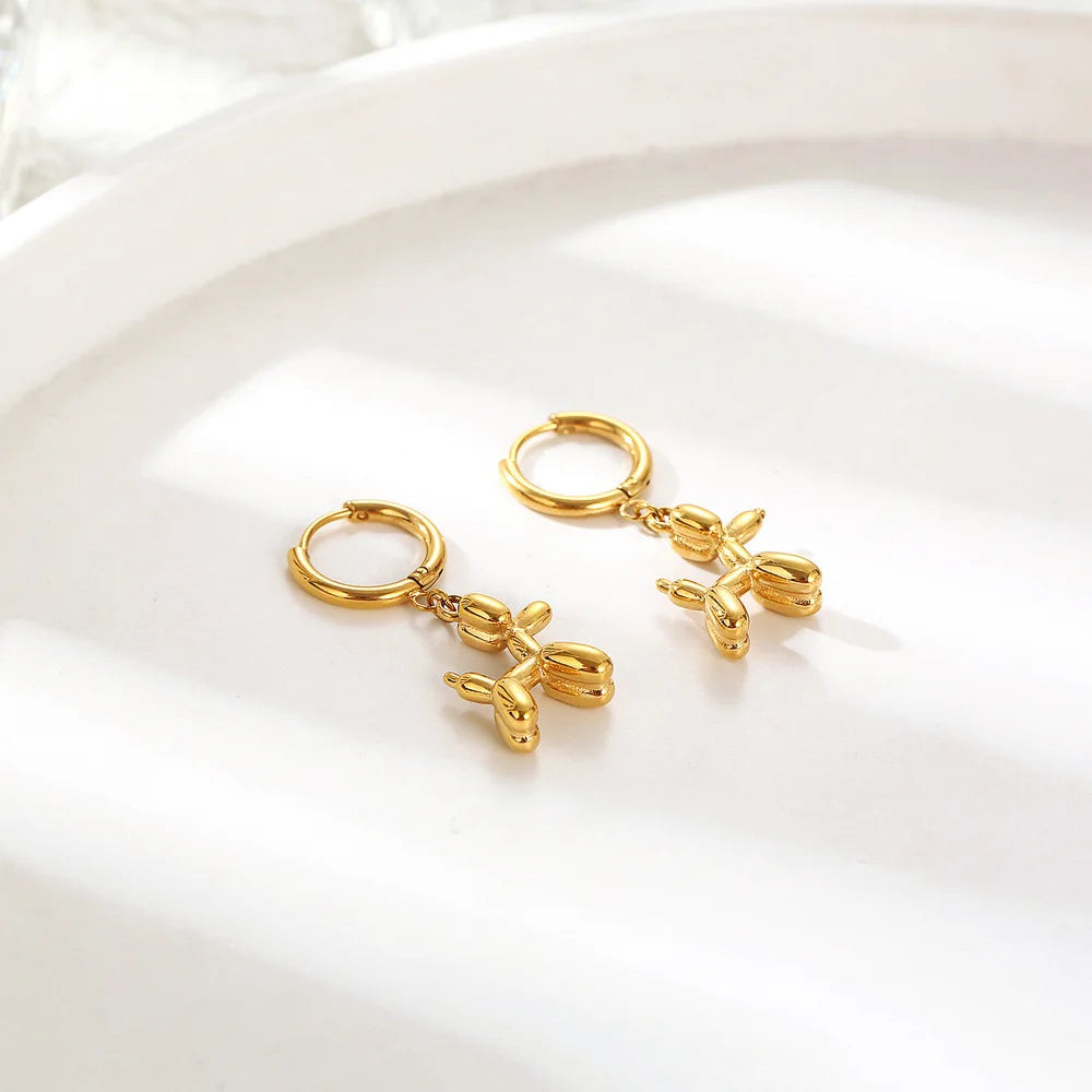 Sophisticated Joy | Gold Huggie Earrings | Balloon Dog Charm | Unique Accessories 1