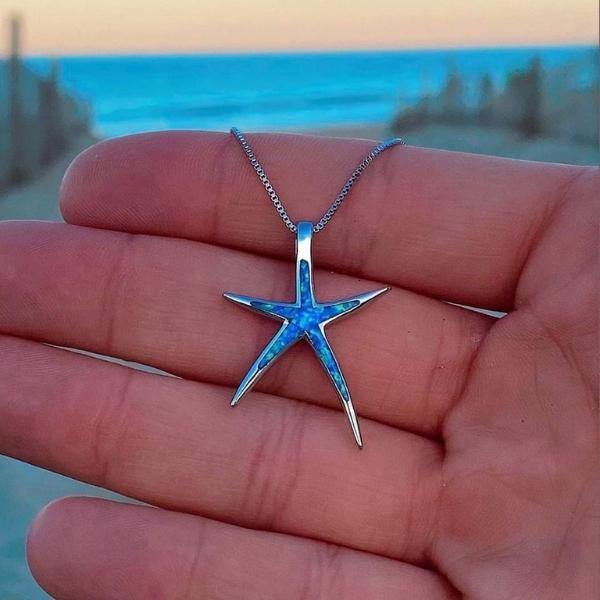 Starfish Necklace with Blue Opal | Silver 1