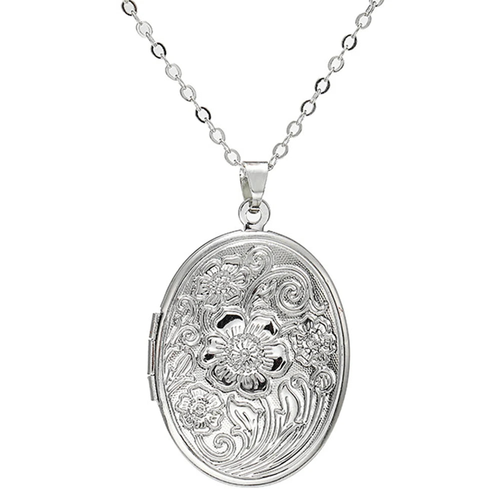 Timeless Engraved Oval Photo Locket Necklace | Silver 0