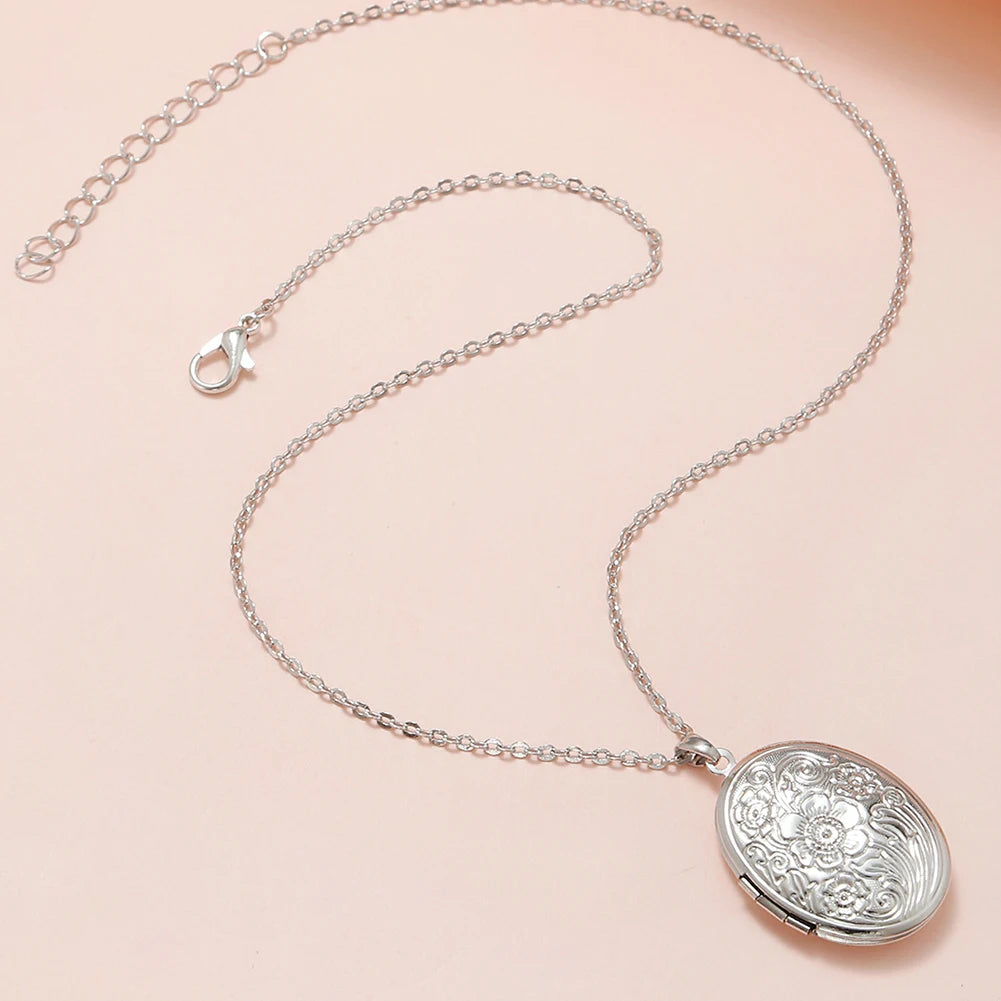 Timeless Engraved Oval Photo Locket Necklace | Silver 3