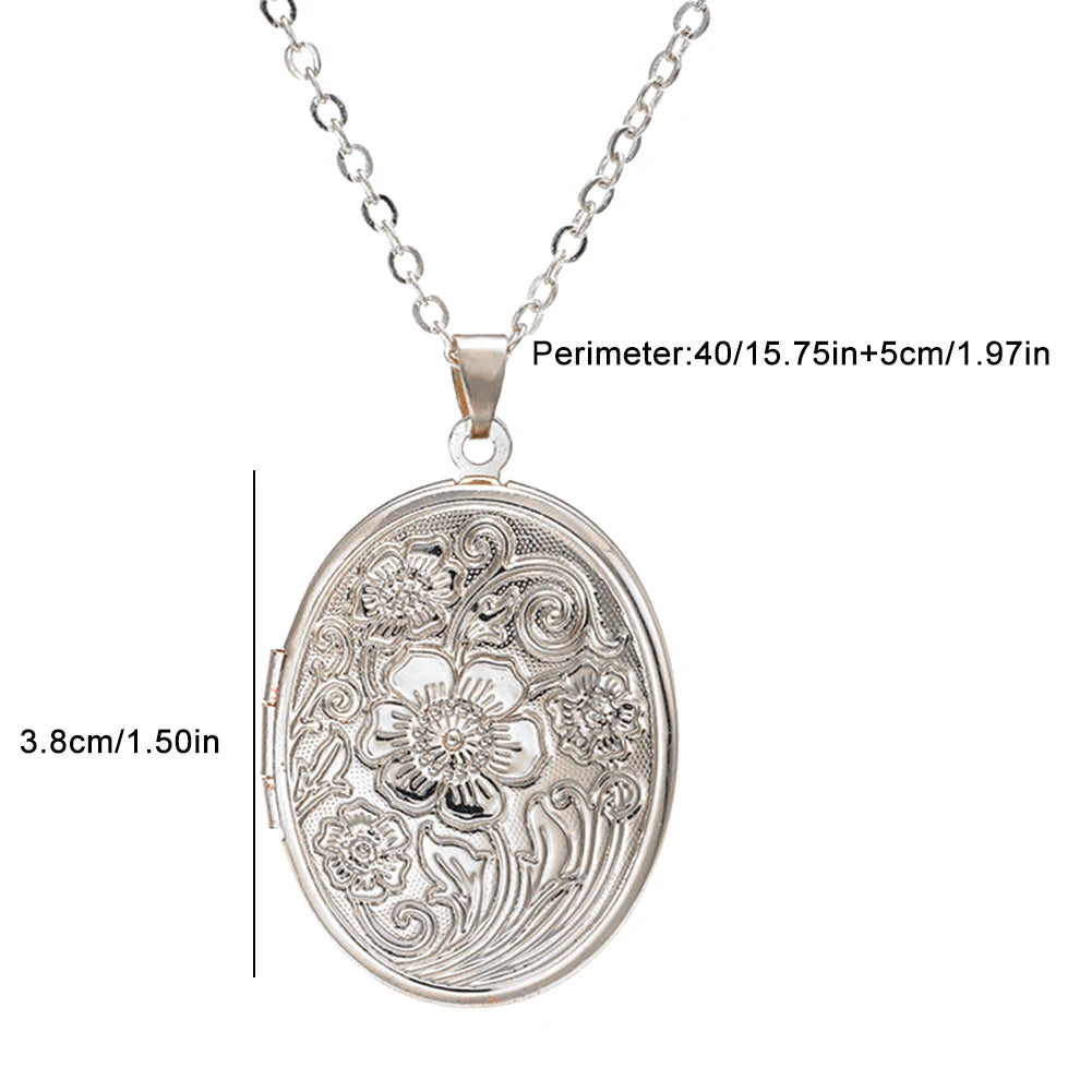 Timeless Engraved Oval Photo Locket Necklace | Silver 5