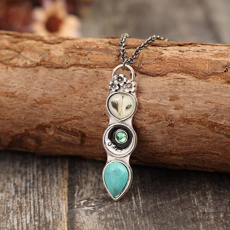 Turquoise Owl Wisdom Bar Necklace | Genuine Turquoise 1