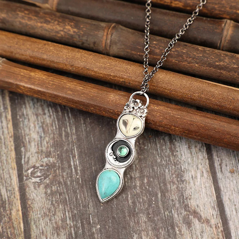 Turquoise Owl Wisdom Bar Necklace | Genuine Turquoise 2