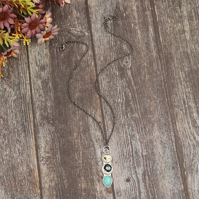 Turquoise Owl Wisdom Bar Necklace | Genuine Turquoise 3