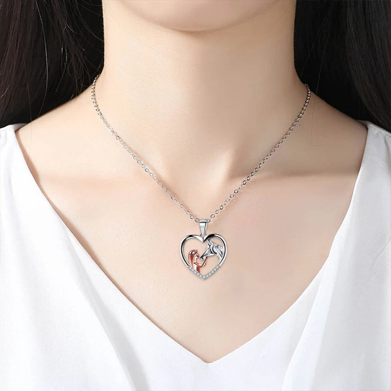 Unique Heart Zircon Girl Horse Necklace | Elegant Jewelry | Meaningful Gift | Delicate Sparkle 2