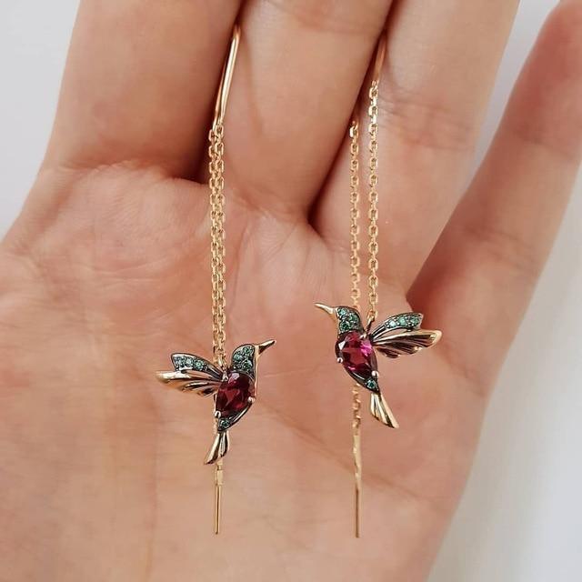Unique Hummingbird Earrings | Enamel Jewelry | Zirconia Drop Earrings 0