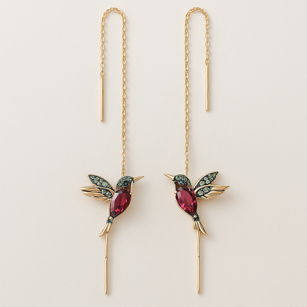 Unique Hummingbird Earrings | Enamel Jewelry | Zirconia Drop Earrings 1