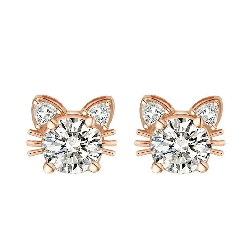Unique Moissanite Earrings | Sterling Silver Studs | Rose Gold Cat Design 0