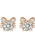Unique Moissanite Earrings | Sterling Silver Studs | Rose Gold Cat Design 0