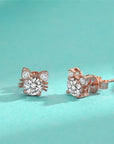 Unique Moissanite Earrings | Sterling Silver Studs | Rose Gold Cat Design 3