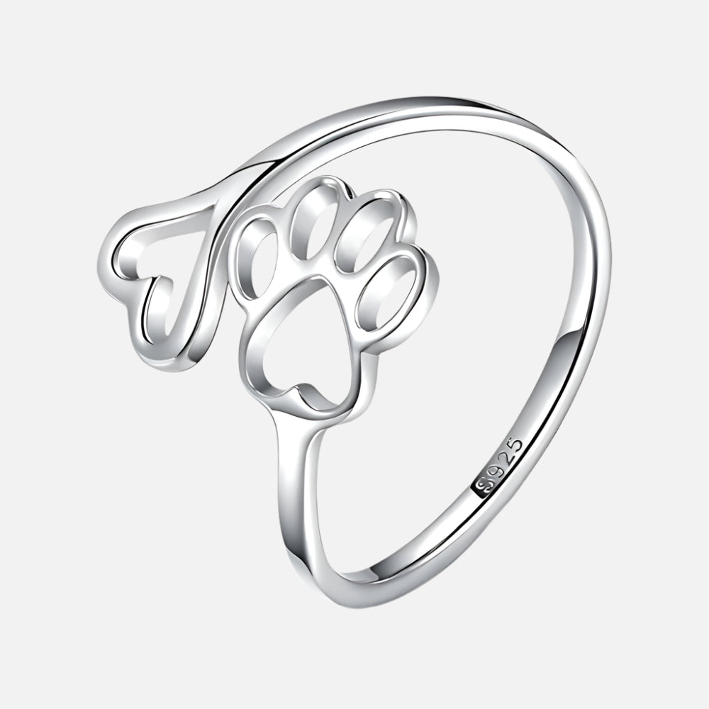 Unique Paw & Heart Ring | Adjustable 925 Sterling Silver | Pet Lover Jewelry | Meaningful Gift 0