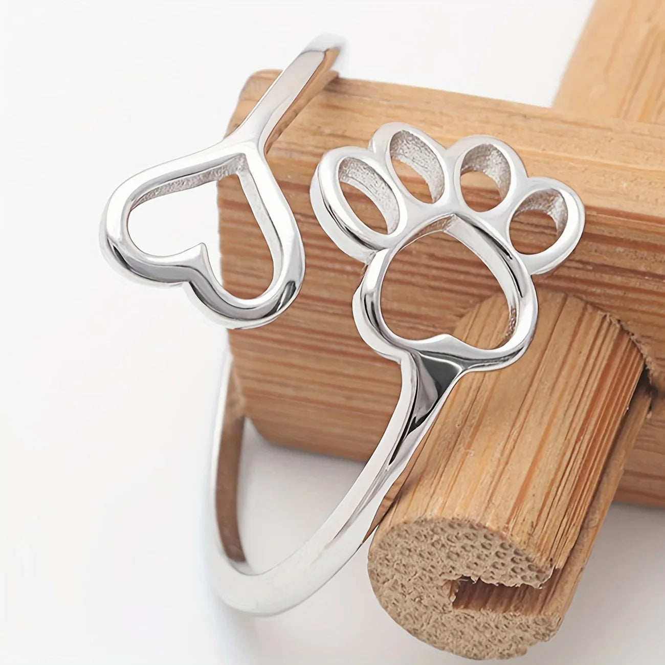 Unique Paw & Heart Ring | Adjustable 925 Sterling Silver | Pet Lover Jewelry | Meaningful Gift 1