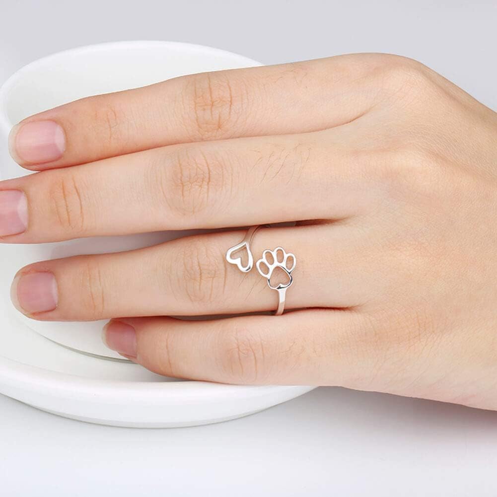Unique Paw & Heart Ring | Adjustable 925 Sterling Silver | Pet Lover Jewelry | Meaningful Gift 2