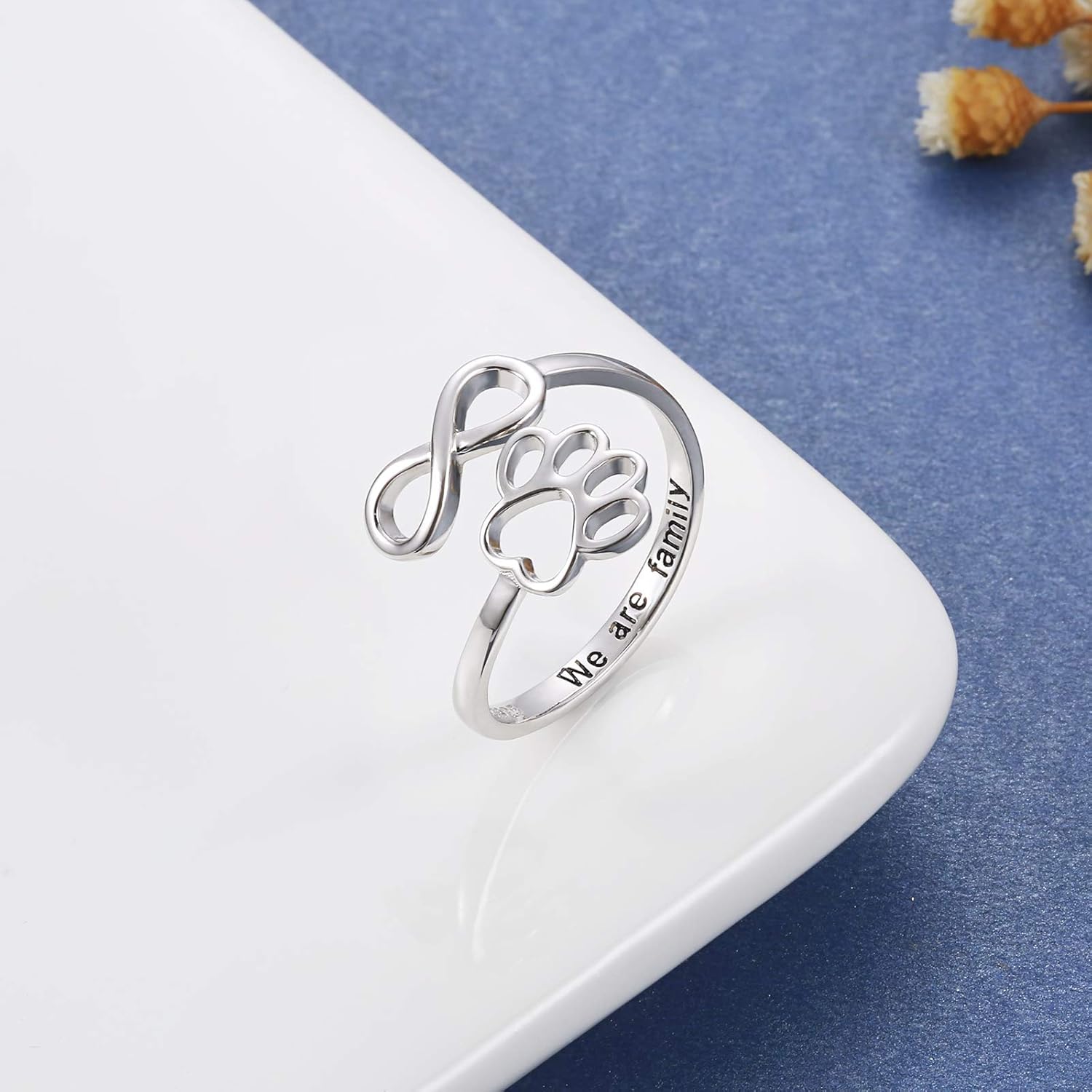 Unique Paw &amp; Heart Ring | Adjustable 925 Sterling Silver | Pet Lover Jewelry | Meaningful Gift 6
