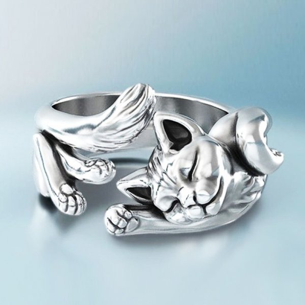 Unique Vintage Cat Ring | Silver Cat Jewelry | Handmade Cat Accessory 0