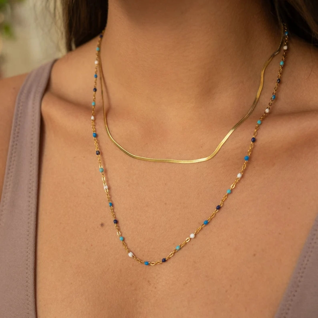 Vintage Golden Blue Stones Necklace | Gold 0