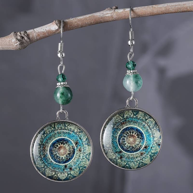 Vintage Mandala Earrings | Blue Dangling Earrings | Handcrafted Jewelry 0