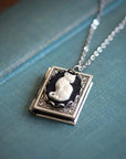 Whimsical Cat Book Pendant Necklace | Rotating Page Design | Vintage Jewelry | Unique Gift Idea 0